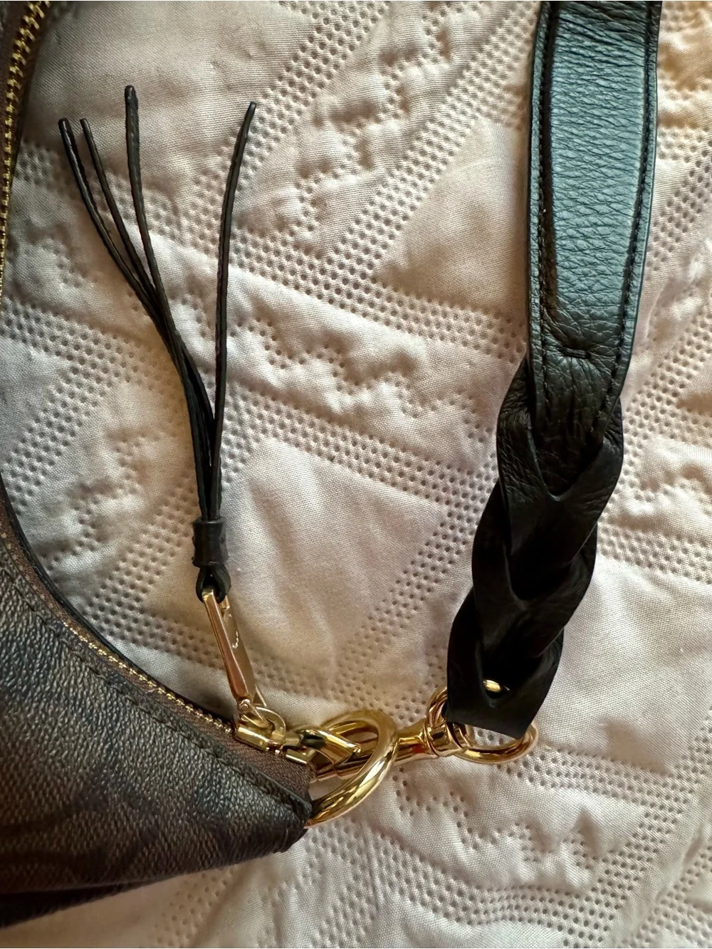 Coach Brown & Black Signature Hobo Jules Bag with Gold Hardware